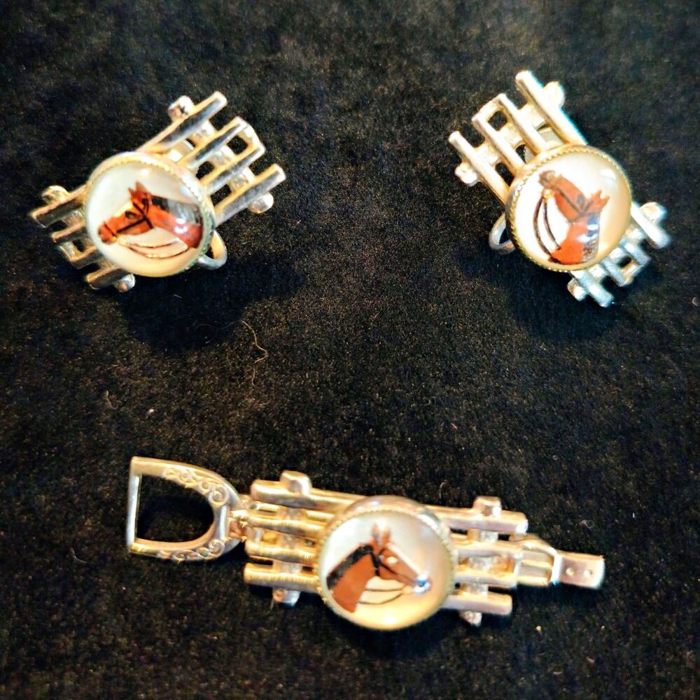Vintage 1940s Signed Paul Carver USA 3-Pc Equestrian Set Art Deco revival Essex